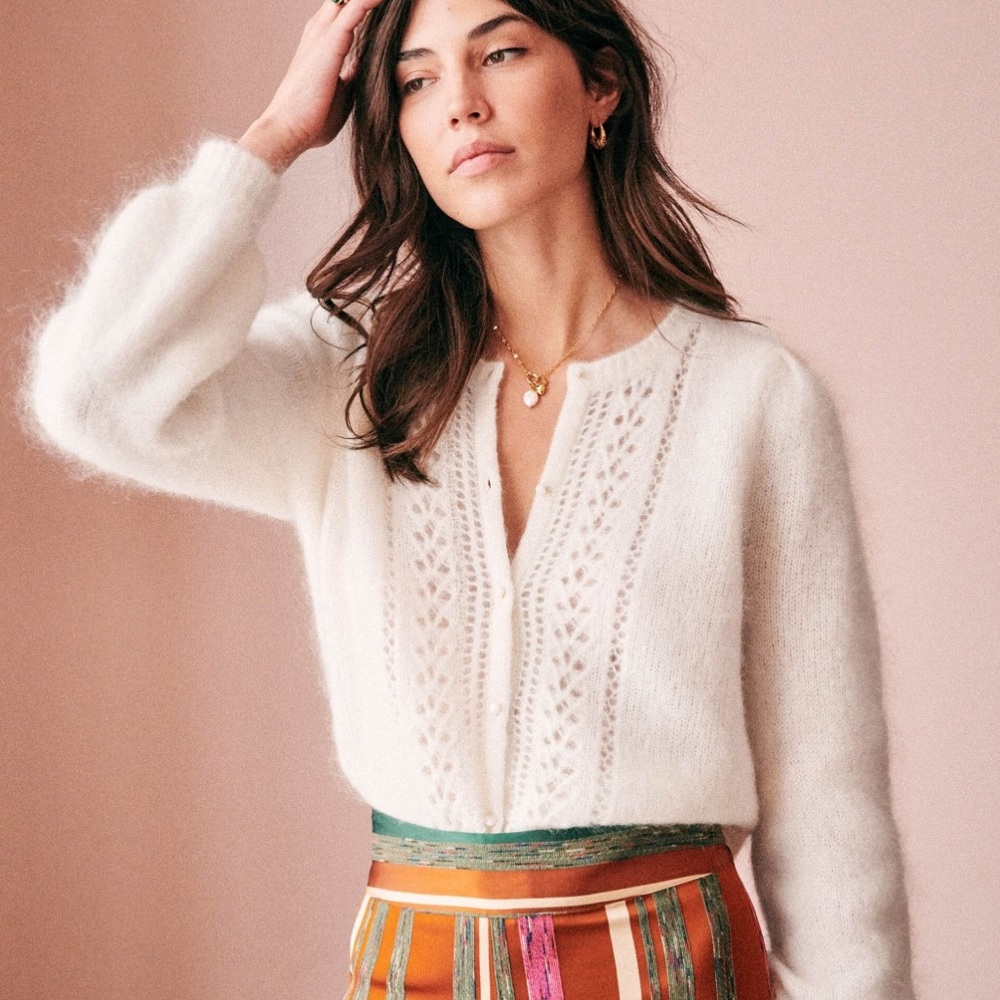 Sezane Cream Knit Cardigan